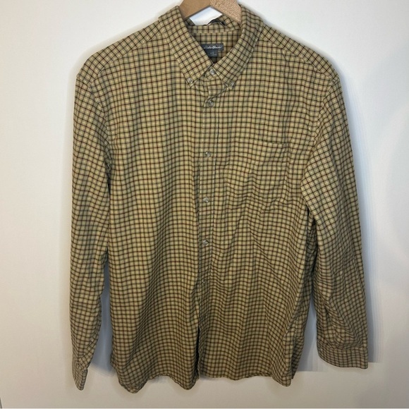 Eddie Bauer Men’s Relaxed Fit Tan Plaid Button Down Collar Shirt, Size Large - Picture 1 of 7